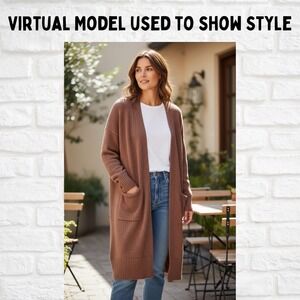 Calvin Klein Jeans Open Front Cardigan Sweater Womens M Red/Brown Long Cozy Knit